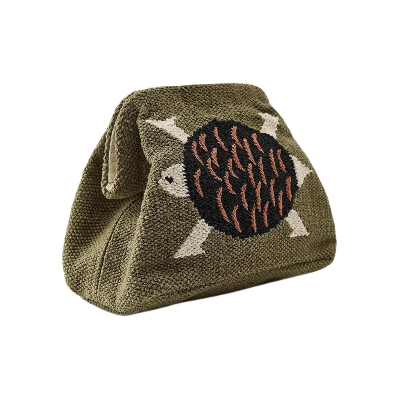 ZARA Cotton Clutch Women's Khaki Green-1
