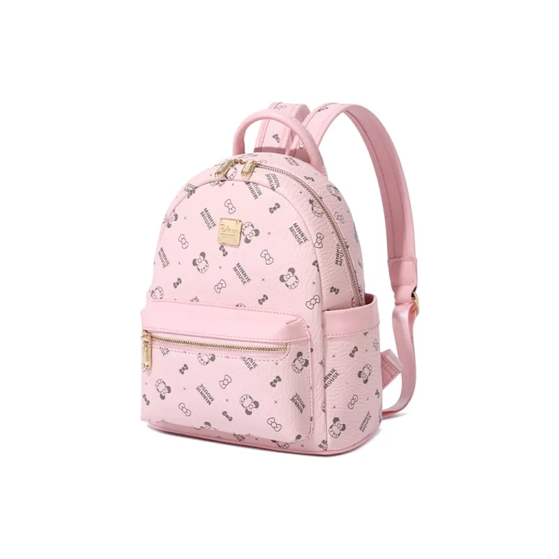 Disney Minnie Series PVC Polyvinyl Chloride University Student Small Backpack Women's Pink/Ecru-2