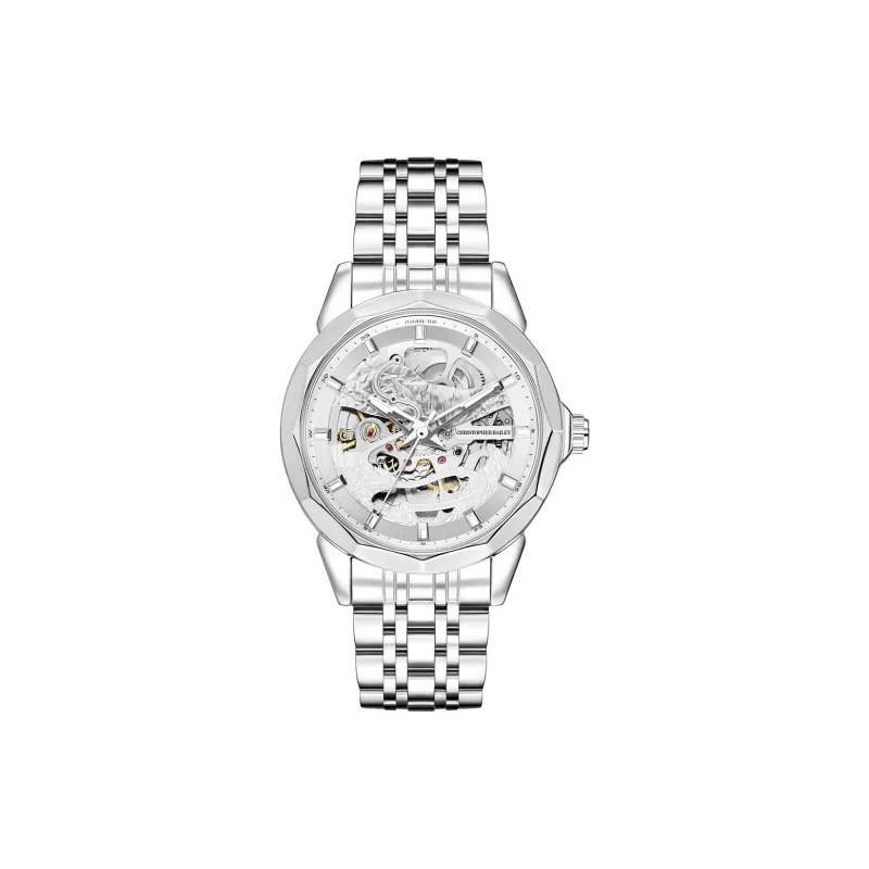 Corriberty Mechanical Movement Stainless Steel Strap Watch Men's Watches White Dial-0