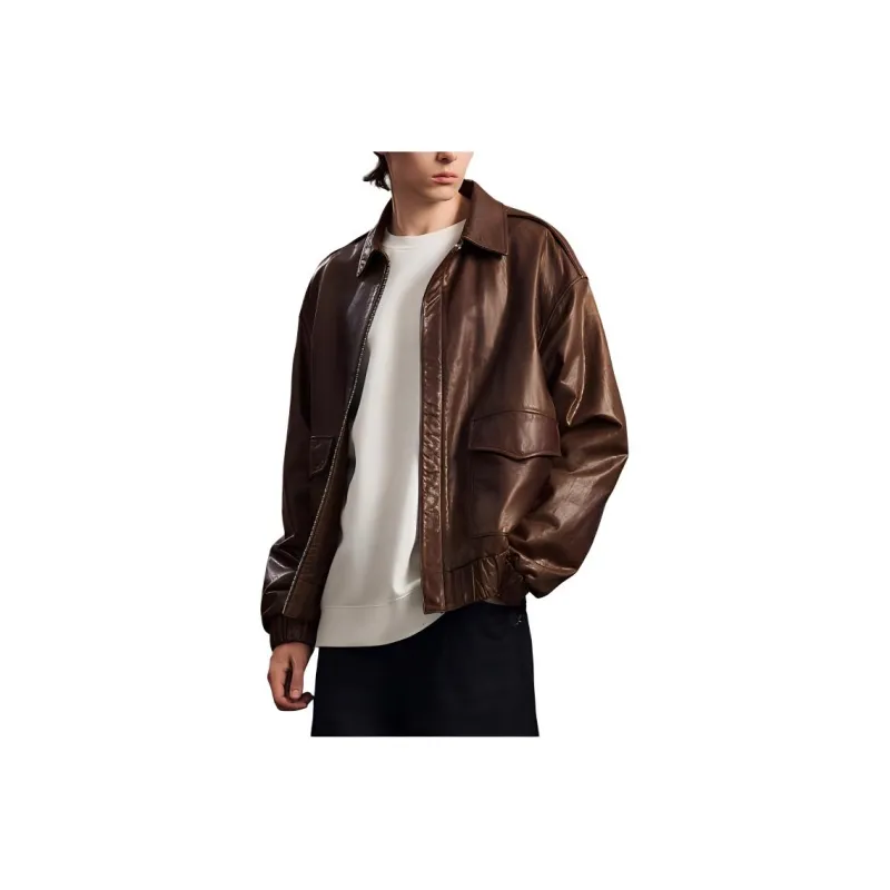 PEACEBIRD MEN Leather Jacket Men's Brown-3