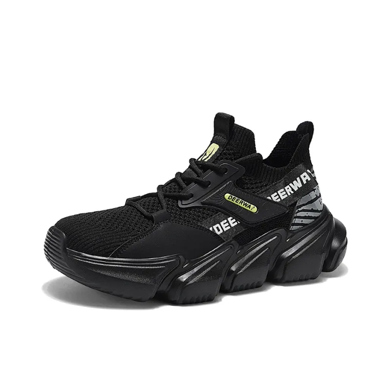 DEERWAY Cushioned Wear Resistant Height Increasing Low Top Chunky Sneakers Men's Black-3