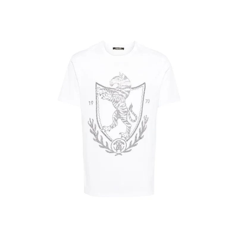 Roberto Cavalli Rhinestone logo Cotton T shirt-0
