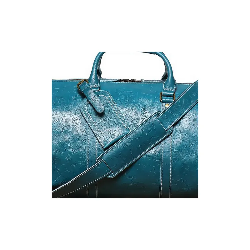 LARTIGENT Top Grain Cow Leather One Shoulder Crossbody Gym Bag Travel Bag Men's Blue-4