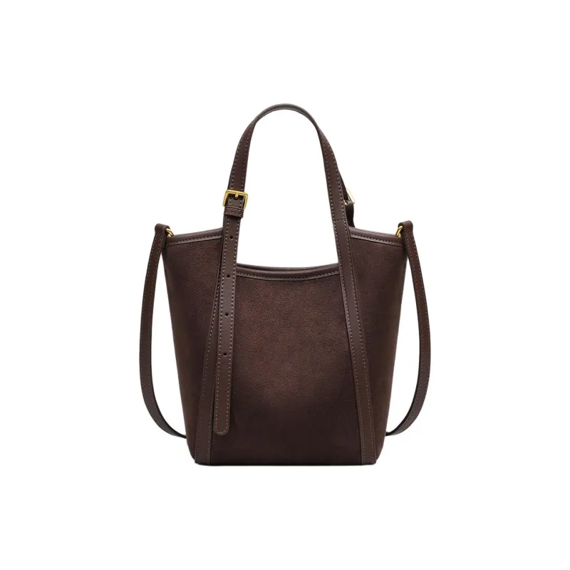 MILLIE'S Cow Leather Basket Bag, Bucket Bag, Shoulder Bag, Crossbody Bag, Handbag Regular Women's Coffee/Gold Brown-4