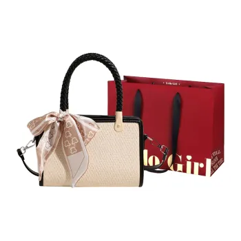 GOX PU With Straw Woven Shoulder Bag Women's Black/Pink/Khaki
