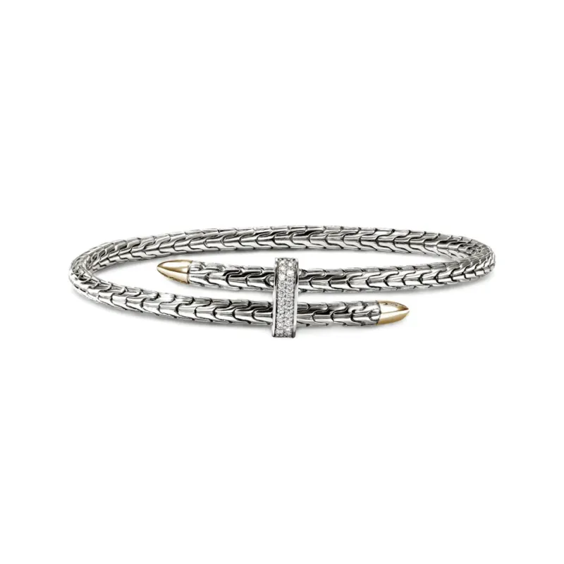 John Hardy Sterling Silver 18 Yellow Gold Spear Flex Diamond Cuff-0