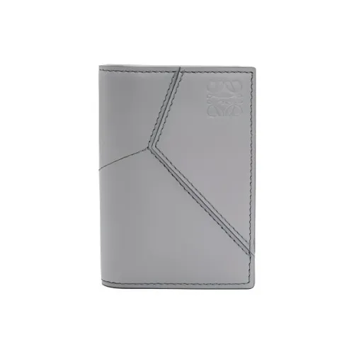 LOEWE Puzzle Cow Leather Card Holder Wallet Men's Asphalt Gray