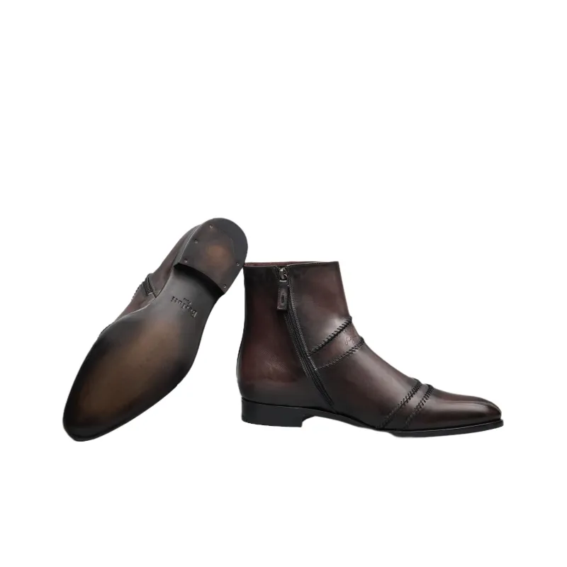 BERLUTI Rapiécé Reprisé Scritto 24 Winter Collection Ankle Boots Men's Dark Brown-4