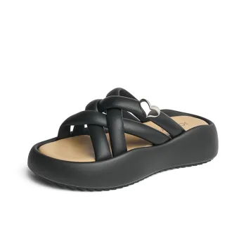 JOSINY Rubber Sole Cushioning Slip Resistant Abrasion Resistant Odor Resistant Quiet Slide Slippers Women's Black