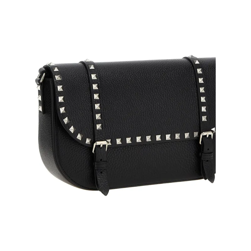 Valentino Rockstud Cow Leather Shoulder Bag Crossbody Bag Women's Black-2