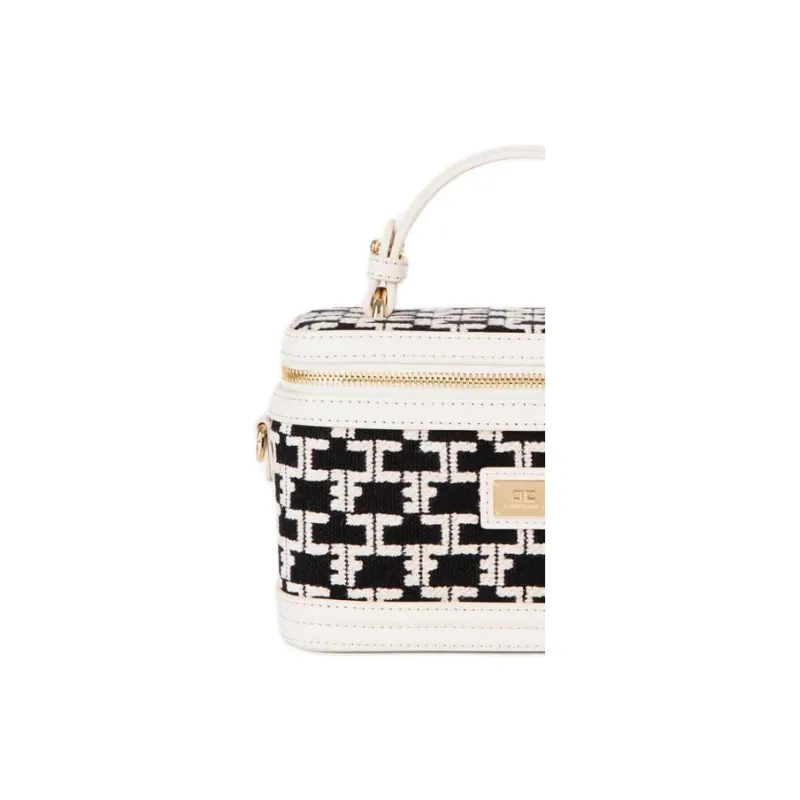 Elisabetta Franchi Viscose Portable Crossbody One Shoulder Makeup Bag Women's Butter/Black-4