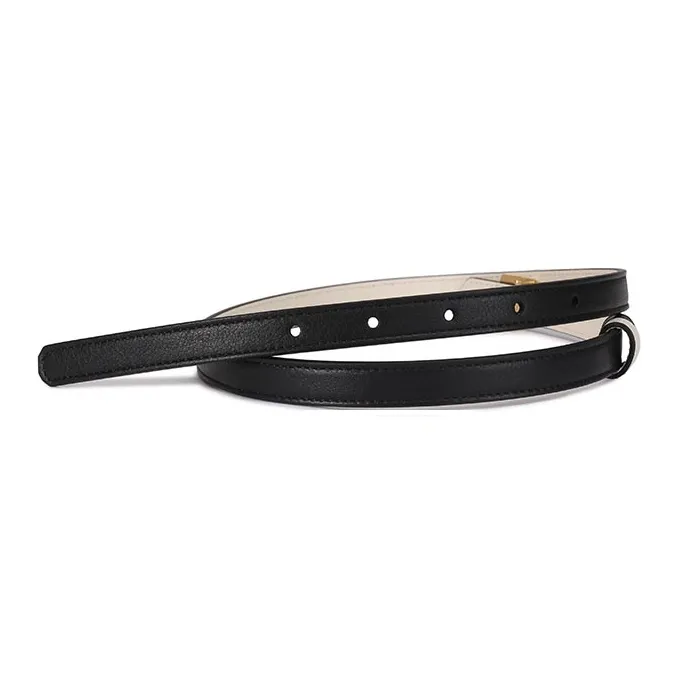 BALLY Leather Belts Women's Black Bone White 1.5cm-3