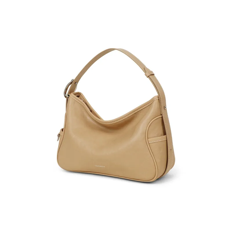 Teenmix Split Cow Leather With Synthetic Leather Crossbody Handbag, Shoulder Bag Regular Women's Ecru/Khaki/Black-7