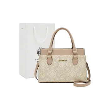 Old Man's Head Fabric Synthetic Leather Handbag Women's Apricot
