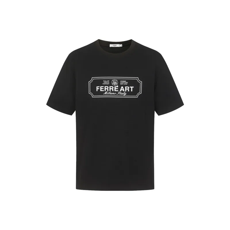 FERRE Letter Logo All over Print Subtle Texture Jacquard Crew Neck Short Sleeved T Shirt Men's-2