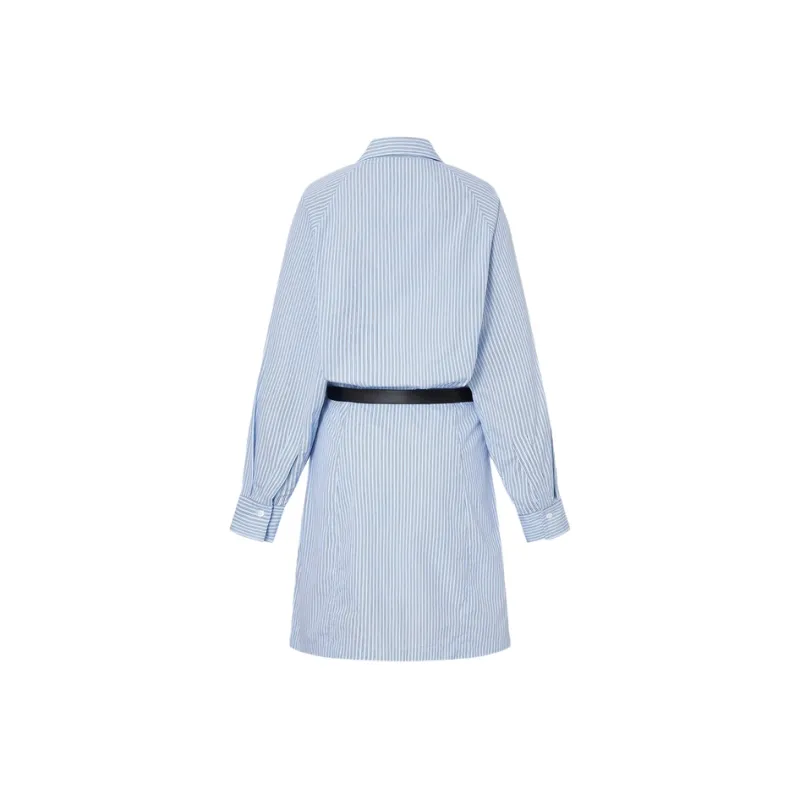 MOCO Long Sleeved Dresses Women's Blue White Stripes Color-1