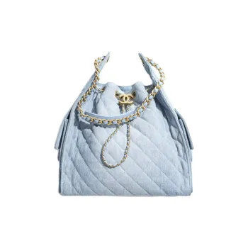 CHANEL 25Bag Denim Shoulder Bag Medium Size Women's Blue