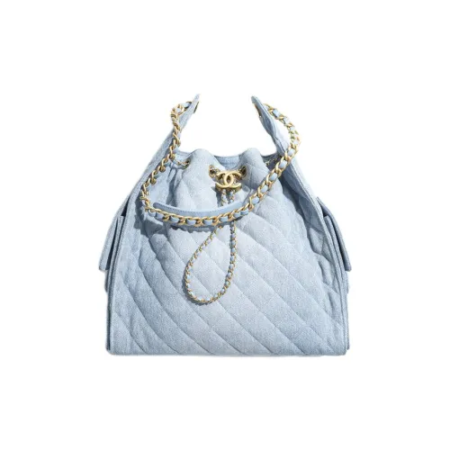 CHANEL 25Bag Denim Shoulder Bag Medium Size Women's Blue