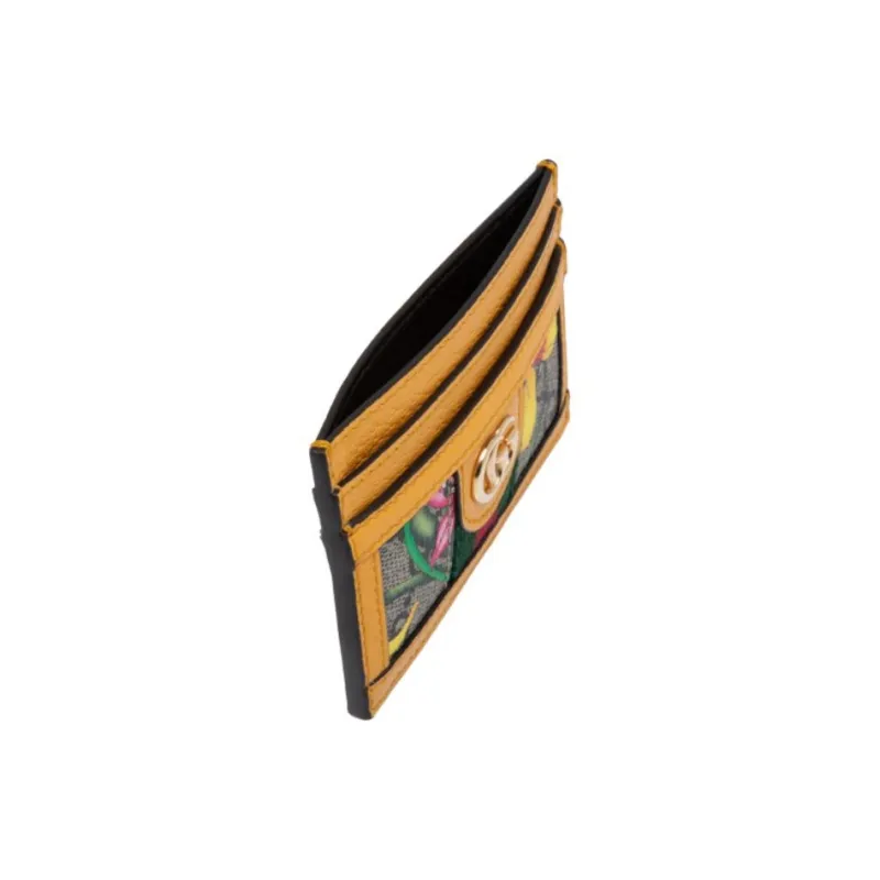 GUCCI Ophidia Canvas With Leather Card Holder With Clip Women's Raven Wood/Yellow/Multicolor-3