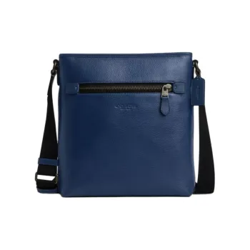 COACH Litchi Grain Leather With Smooth Calfskin Shoulder Bag, Crossbody Bag Medium Size Men's Dark Blue