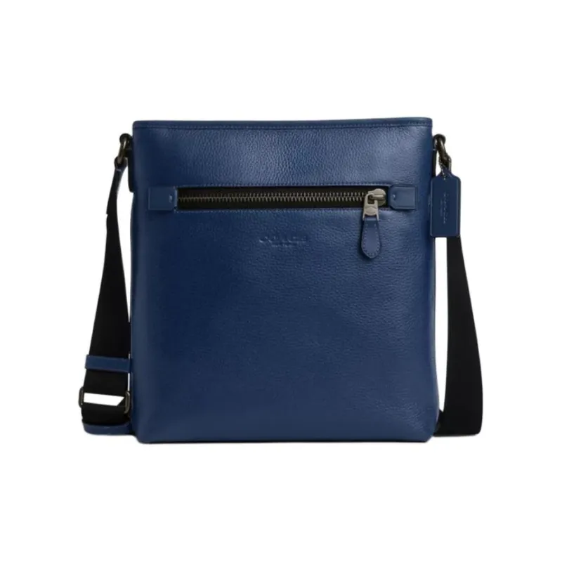 COACH Litchi Grain Leather With Smooth Calfskin Shoulder Bag, Crossbody Bag Medium Size Men's Dark Blue-0