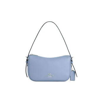COACH Leather Shoulder Bag Medium Size Women's Blue