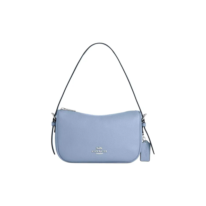 COACH Leather Shoulder Bag Medium Size Women's Blue-0