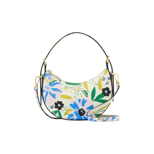 Kate Spade Cow Split Leather One Shoulder Handbags Medium Size Women's Cream With Multicolor