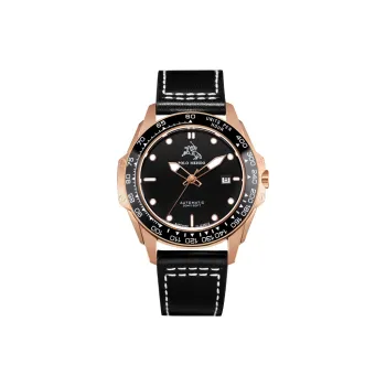 POLOMEISDO Wrist Watch Automatic Mechanical Movement Cowhide Strap 41mm Black Dial Men's Watches Redwood Box