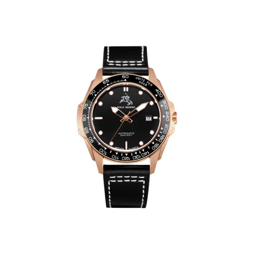 POLOMEISDO Wrist Watch Automatic Mechanical Movement Cowhide Strap 41mm Black Dial Men's Watches Redwood Box