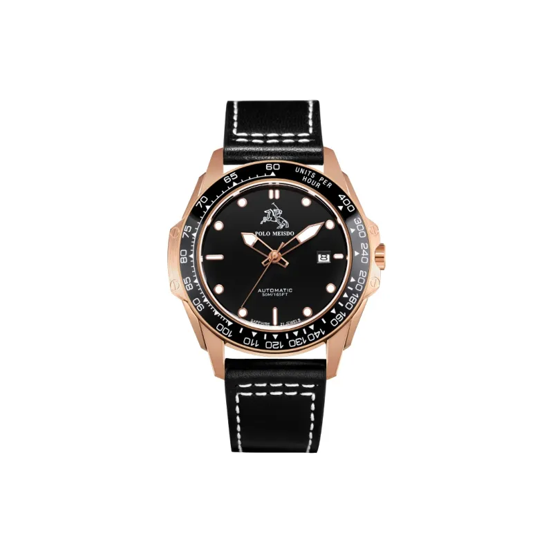 POLOMEISDO Wrist Watch Automatic Mechanical Movement Cowhide Strap 41mm Black Dial Men's Watches Redwood Box-0