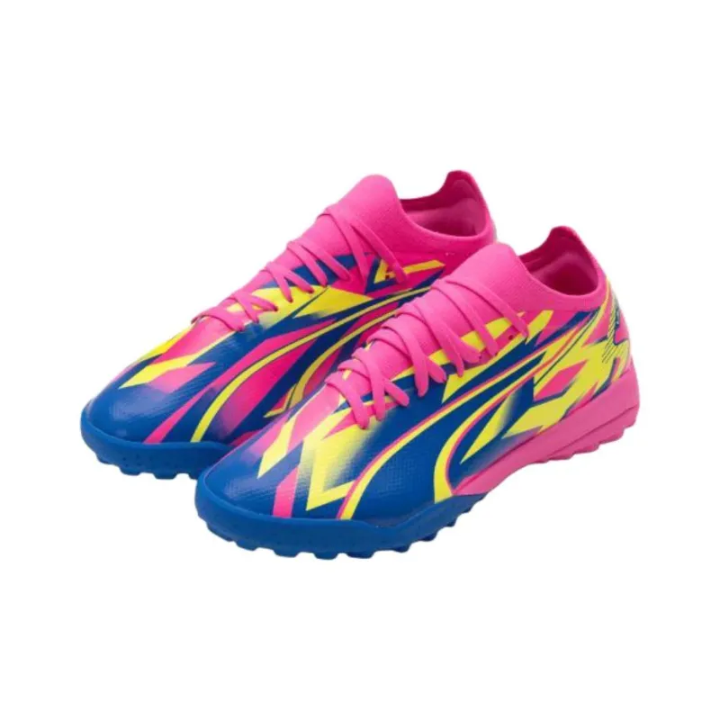 PUMA Ultra Match Anti Slip Wear Resistant Soccer Shoes Men's Pink Blue Yellow-1