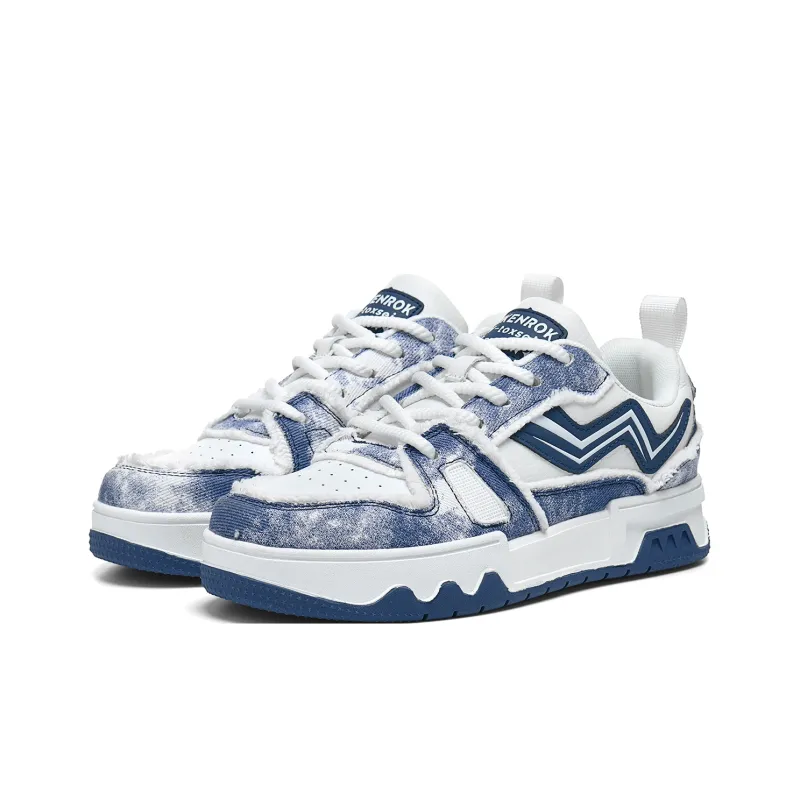 DIKENROK Height Increasing Abrasion Resistant Breathable Slip Resistant Low Top Skateboard Shoes Unisex White Blue-6