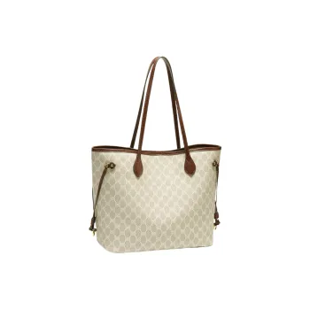HACIN PU Tote Bag, Shopping Bag, Shoulder Bag Women's Ecru Print Coffee
