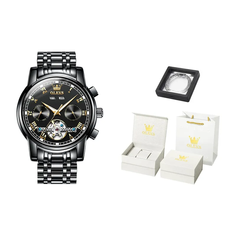 OLEVS Play The Cool Series Mechanical Movement Stainless Steel Watchband Watch Men's Watches Black Dial-18