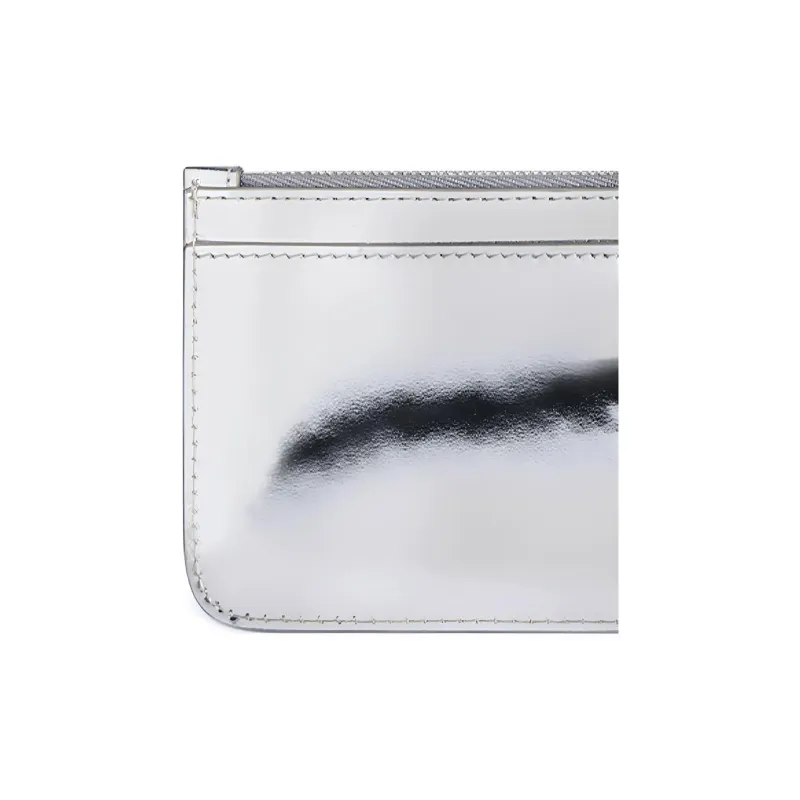 Balenciaga Mirror Finish Effect Calfskin Wallets Card Holders Large Size Women's Silver-3
