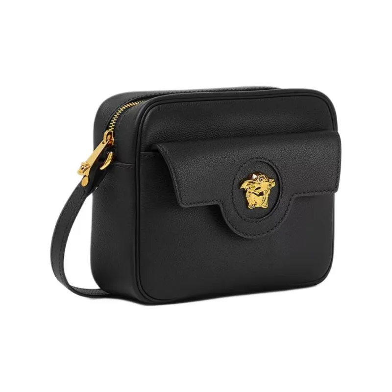 VERSACE La Medusa Calfskin Messenger Bag, Crossbody Bag, Shoulder Bag Women's Black-1