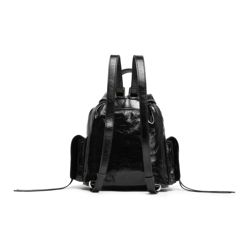 Staccato Cow Leather Backpack Medium Size Women's Caramel Black-2
