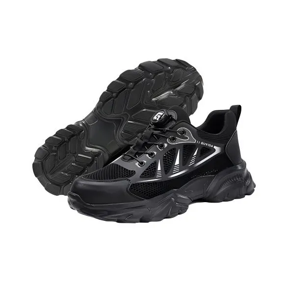 GUYISA Slip Resistant, Abrasion Resistant, Breathable Low Top Chunky Sneakers Unisex Black-2