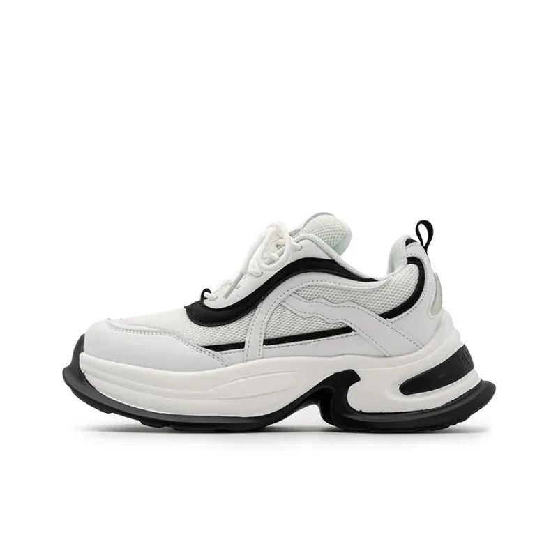 Medd Cushioned Wear Resistant Breathable Lightweight Height Increasing Low Top Chunky Sneakers Unisex White Black-1