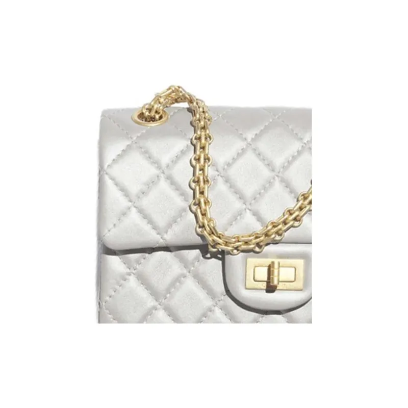 CHANEL 2.55 Pearl Lambskin Shoulder Bag Mini Women's Light Gray-4