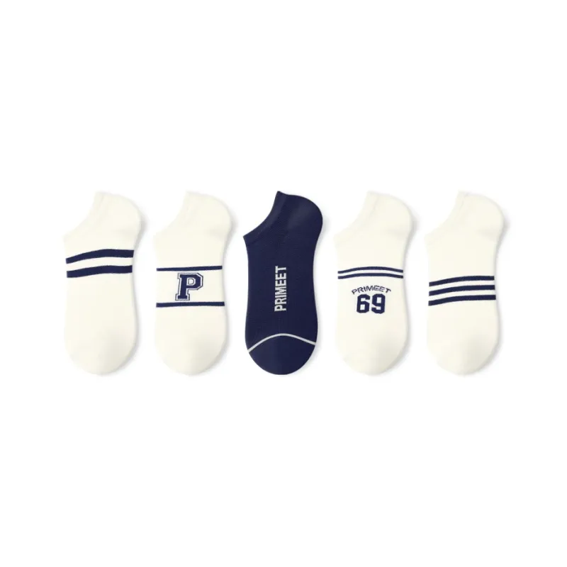 Primeet Ankle Socks Men's 5 Pack Striped Letter-0