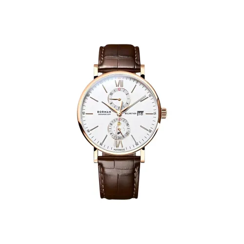BORMAN Automatic Mechanical Movement Cowhide Strap Watch Men's Watches White Dial