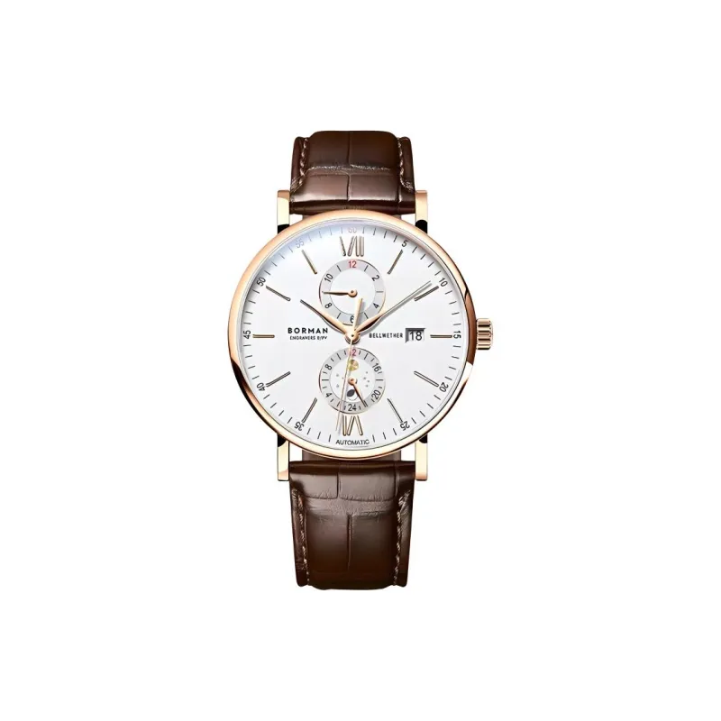 BORMAN Automatic Mechanical Movement Cowhide Strap Watch Men's Watches White Dial-0