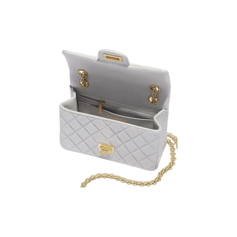 CHANEL 2.55 Pearl Lambskin Shoulder Bag Mini Women's Light Gray-3
