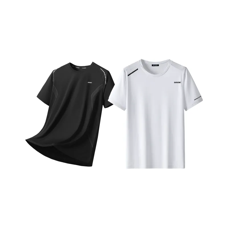 BAGE Versatile Solid Color Ice Silk Short Sleeved T Shirts Unisex-14