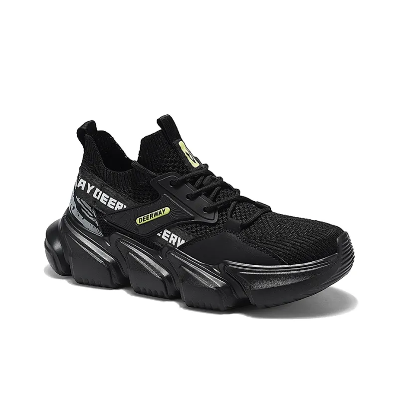 DEERWAY Cushioned Wear Resistant Height Increasing Low Top Chunky Sneakers Men's Black-4