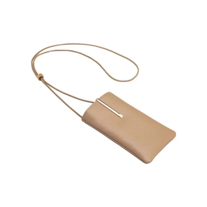 TOD'S Cow Leather Cell Phone Pouch Medium Size Women's Beige Yellow-2