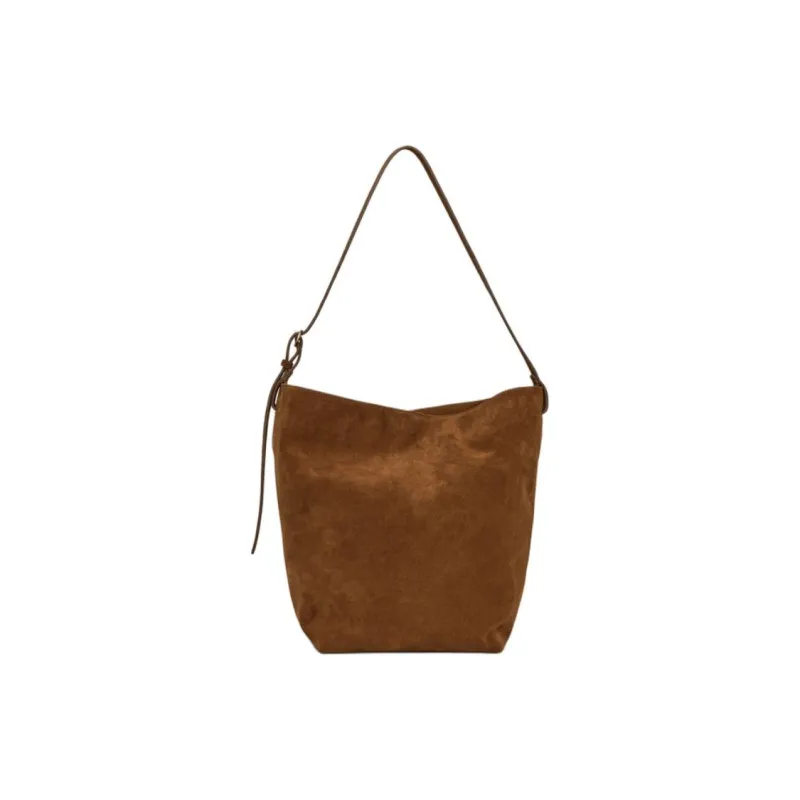 ARKET Cow Leather Bucket Bag, Shoulder Bag Medium Size Women's Brown-0