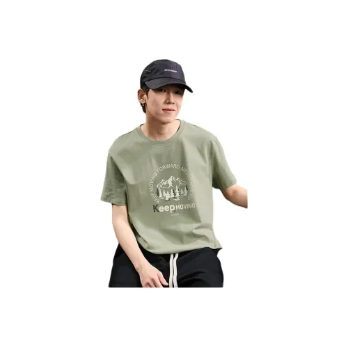 Tonlion Drop Shoulder Sleeve T-Shirt Men's Gray Yellow Green